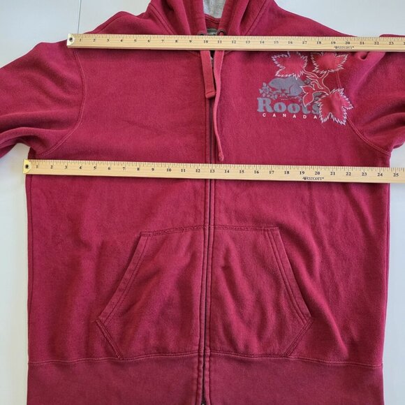 Roots Hoodie Men L Red LS 2 Way Zip Pockets Maple Leaf Beaver Embroidery Canada - Picture 3 of 15